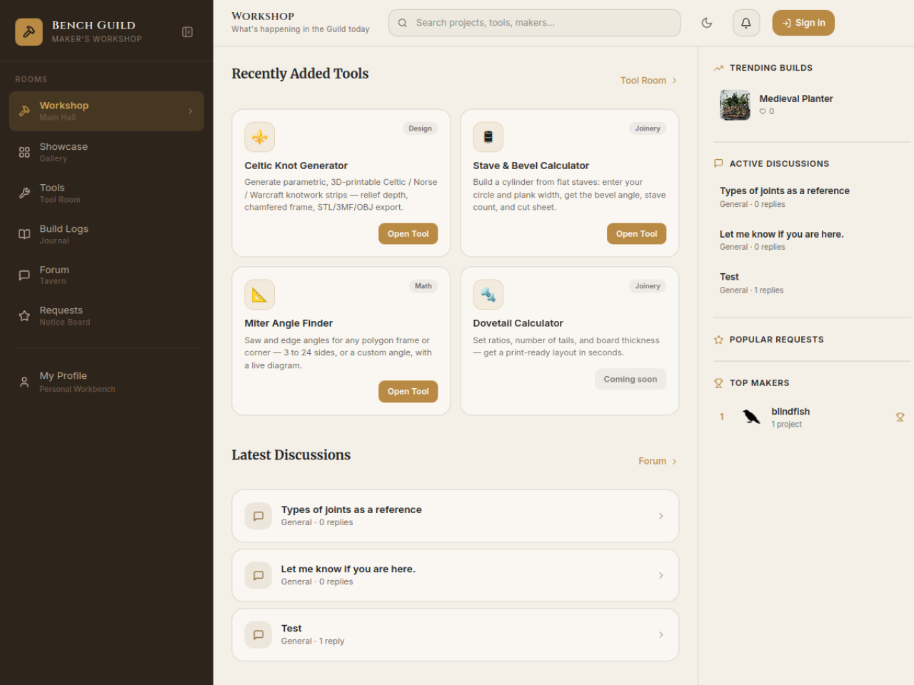 Bench Guild — a maker's workshop hub